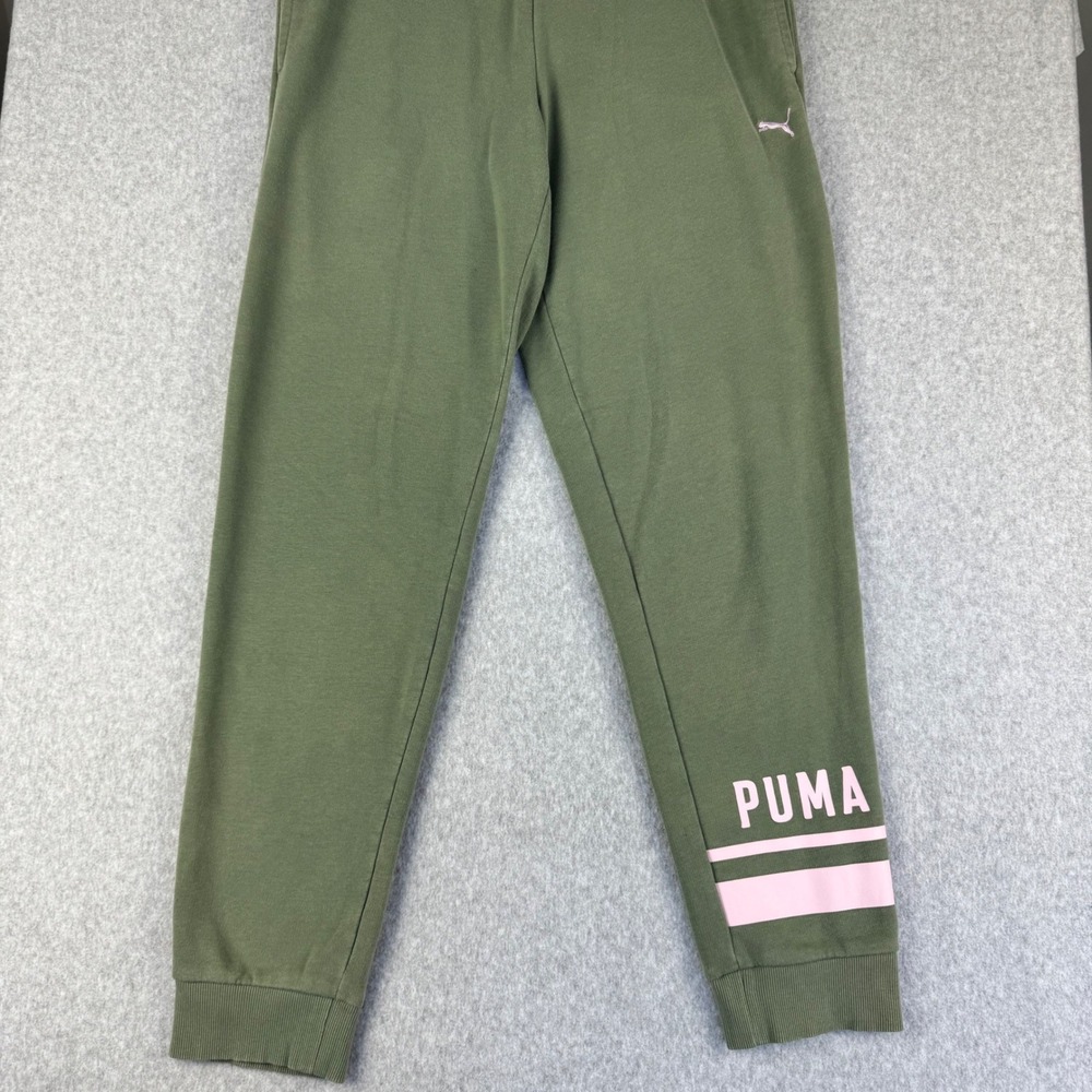 Puma Graphic Joggers Womens L Olive Green Good Pink Logo Sweatpants